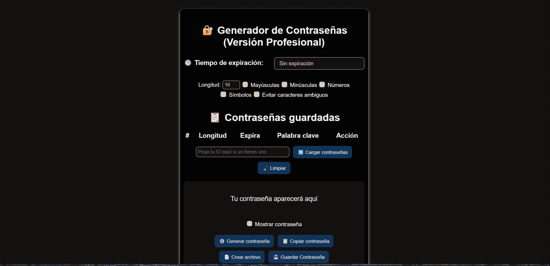 Aplicación generadora de contraseñas