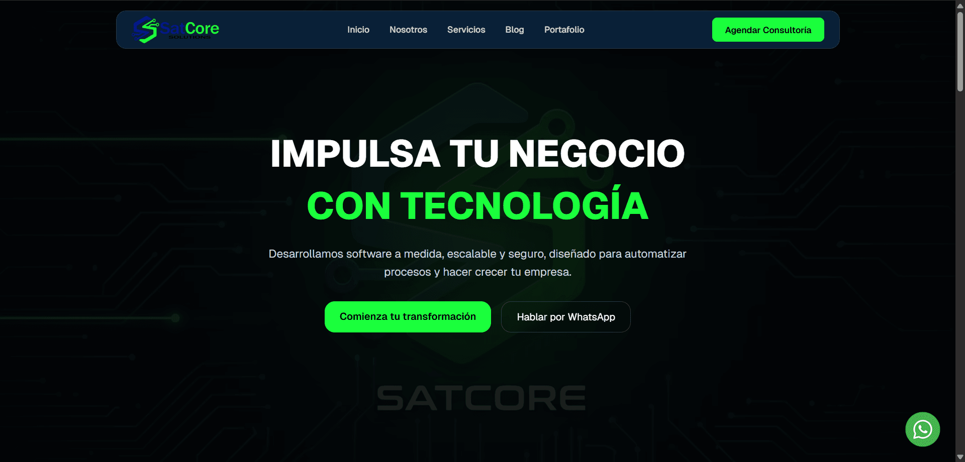 Plantilla web corporativa premium mostrando servicios, portafolio y soluciones digitales.